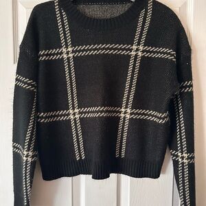 Plaid Black and Cream Women's Sweater